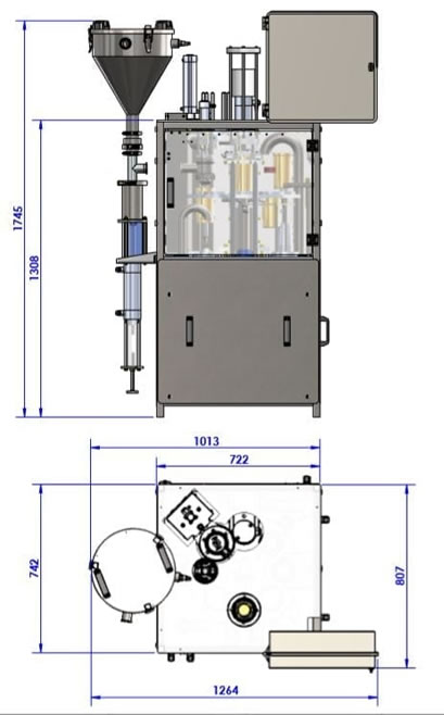 Dimensões Envasadora compacta de doces, cremes, pastas e líquidos - DELGO 1500
