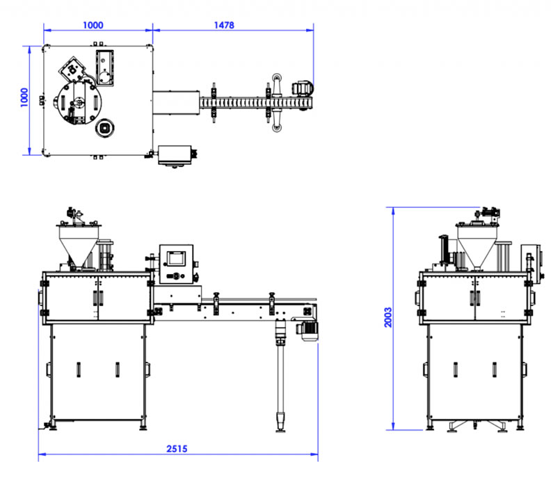 Dimensões Envasadora de cereais e frutas secas - DELGO