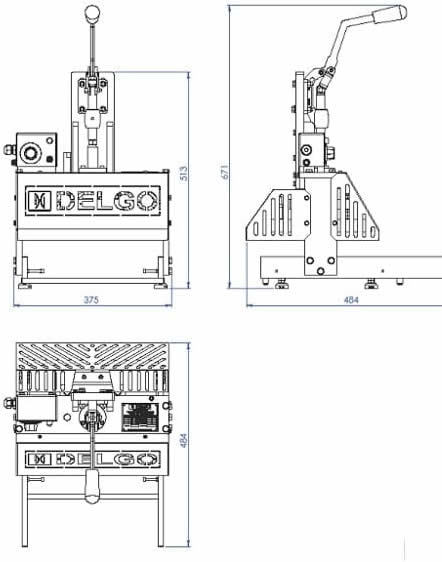Dimensões Seladora manual de cápsulas de café ou cálices
